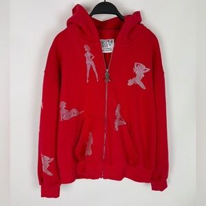 NAMED COLLECTIVE Unrealistic Ideals Collection Red Zip Hoodie Rhinestone Pinups